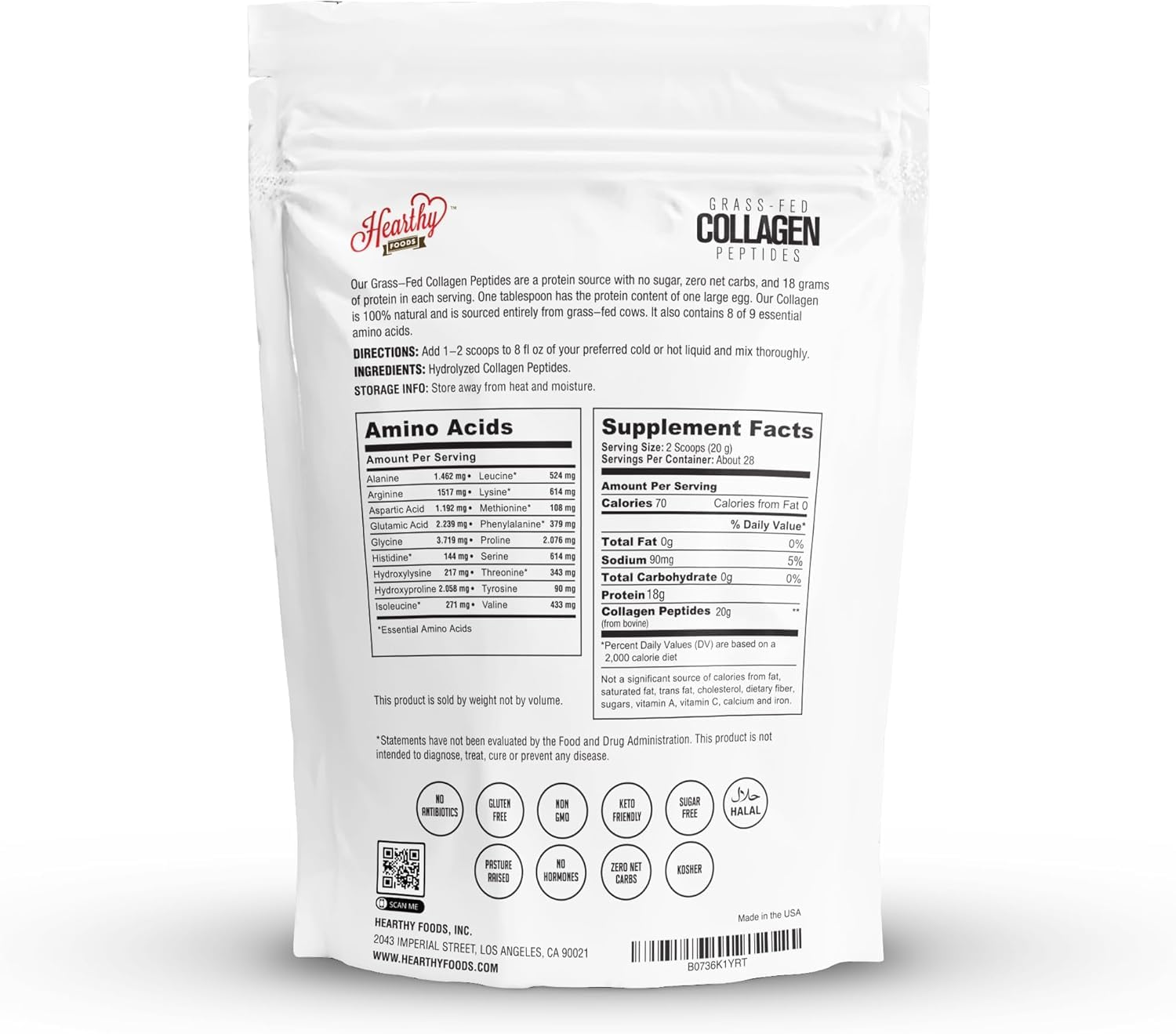 Label close-up of Hearthy Foods Collagen Powder 16 oz