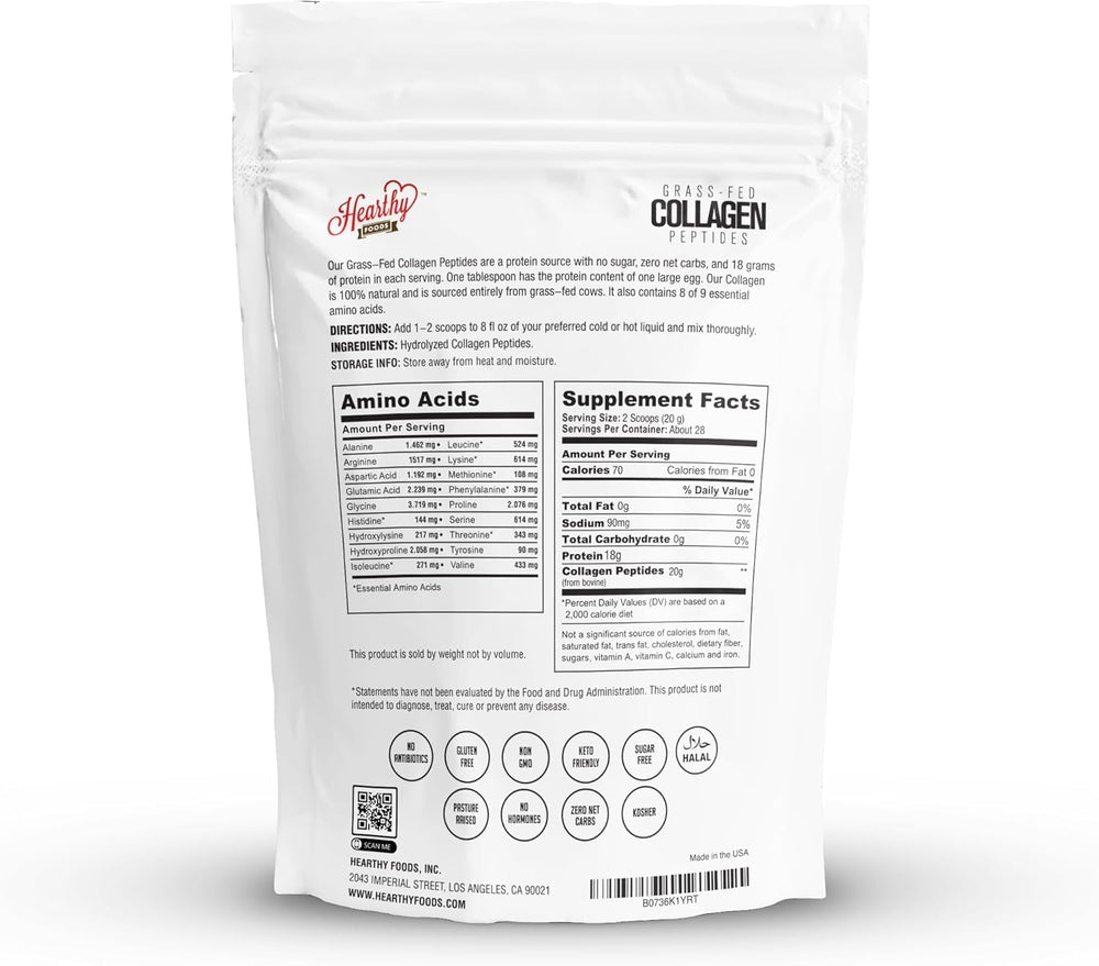 Label close-up of Hearthy Foods Collagen Powder 16 oz