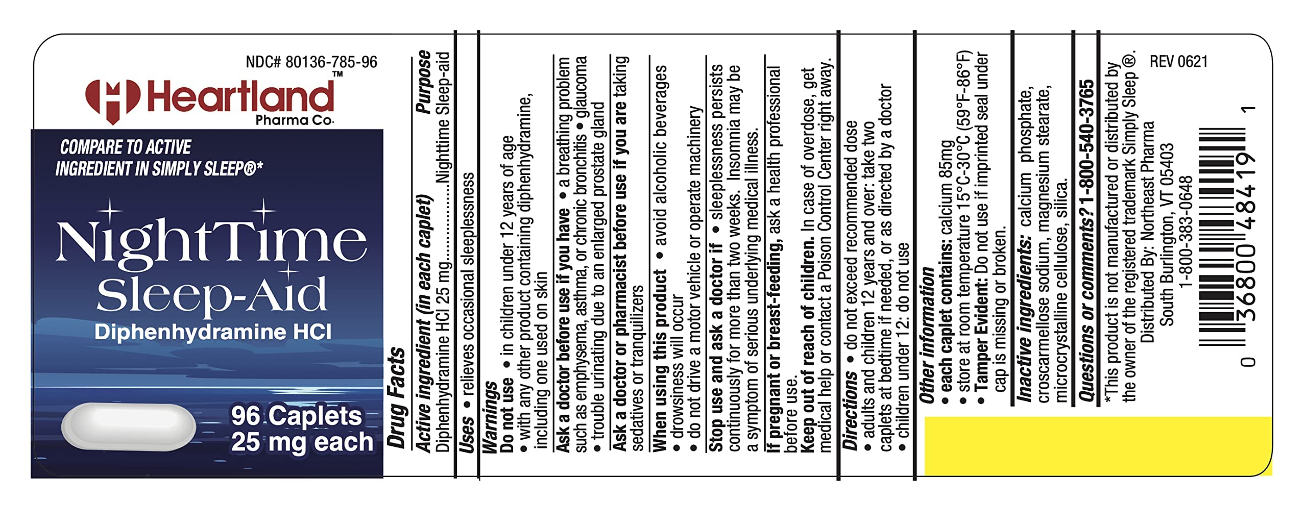 Diphenhydramine hydrochloride 25mg caplets inside bottle