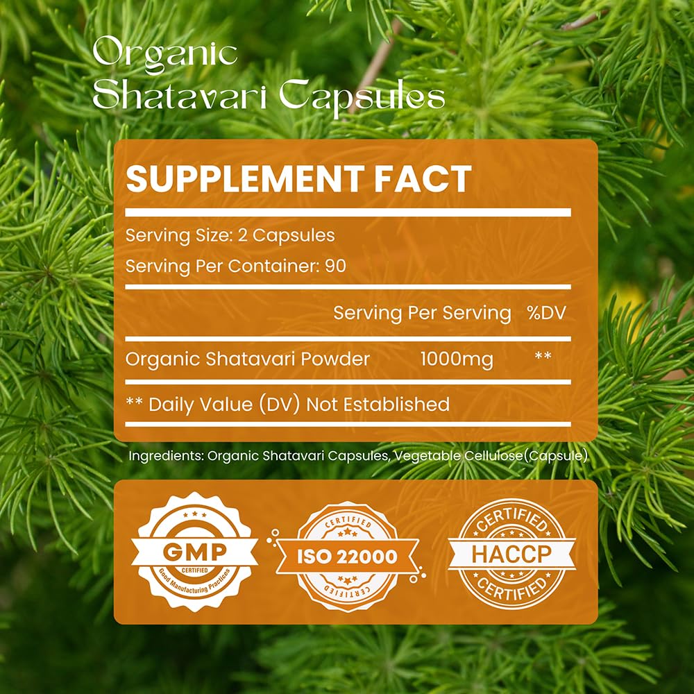 Organic Shatavari capsules 1000mg – 90-count bottle