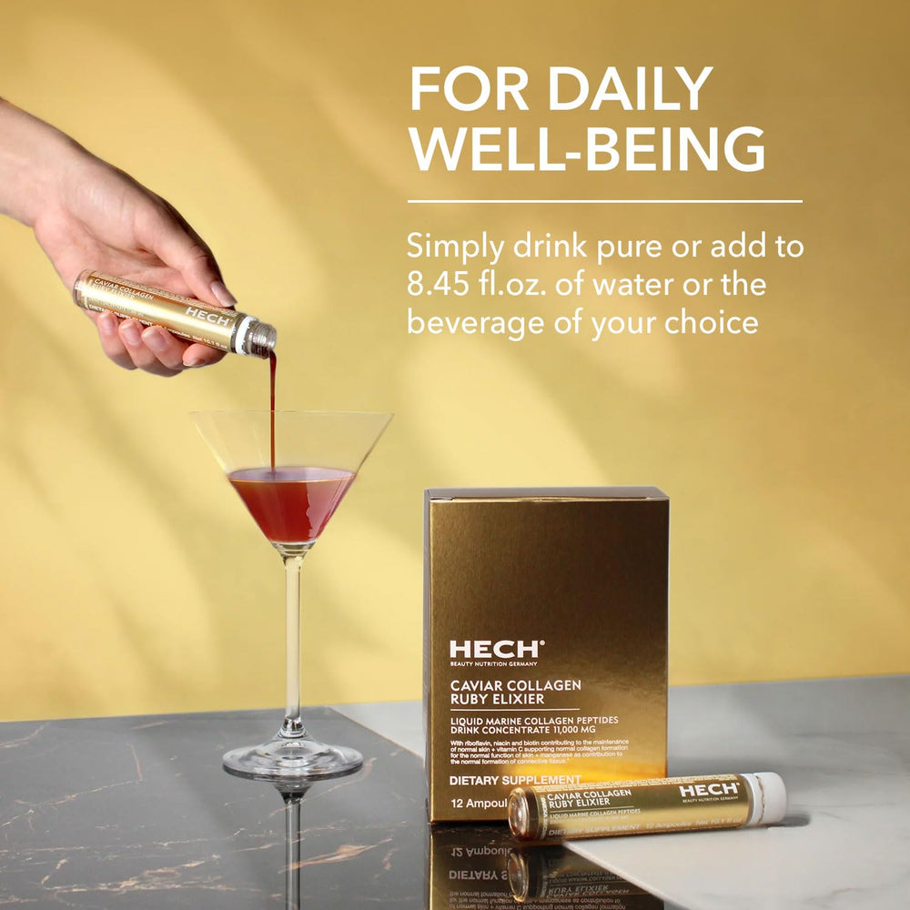 Ingredients panel showing marine collagen peptides and polyphenols