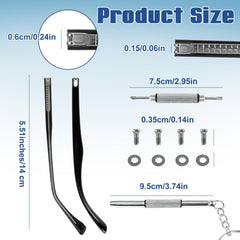 Kit contents showing 2 replacement arms, 2 screwdrivers, screws, washers, and nose pads.