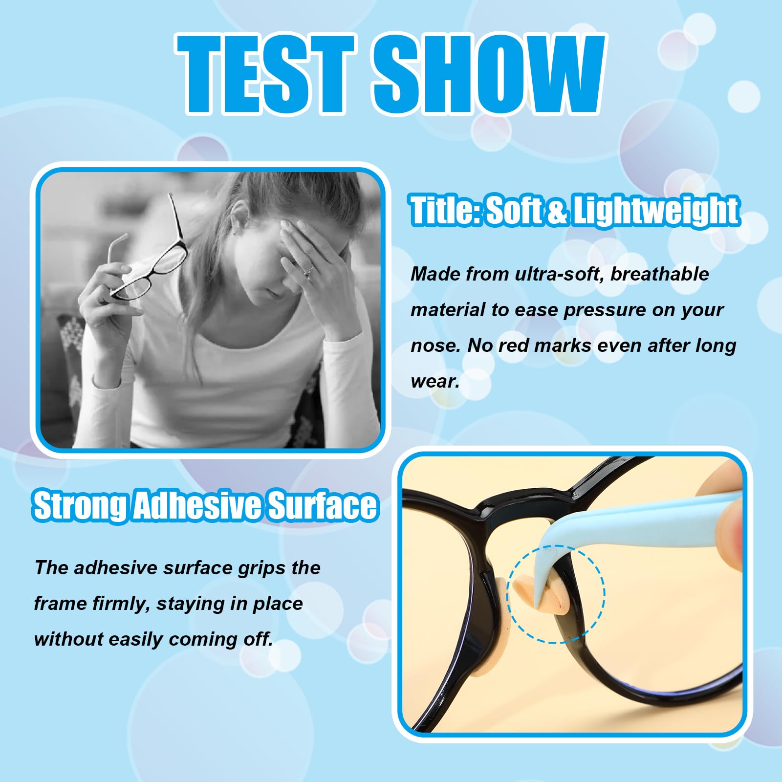Strong adhesive non-slip nose pads for stability