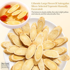 Close-up of large thick astragalus root slices