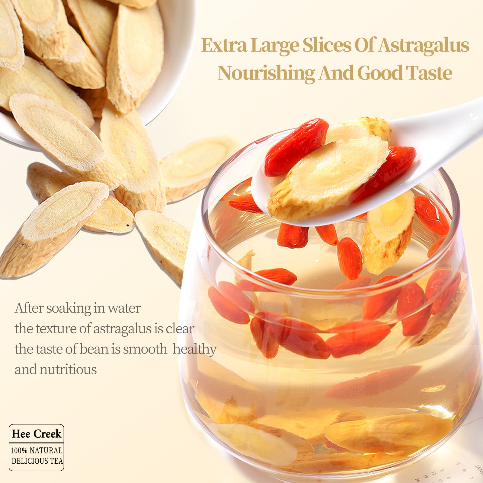Astragalus root slices arranged for tea brewing