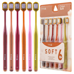 Six-color heiana extra-soft toothbrushes arranged in a row