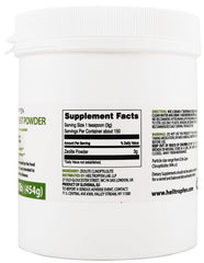 Heiltropfen Zeolite powder jar shows BPA-free packaging and easy scooping.