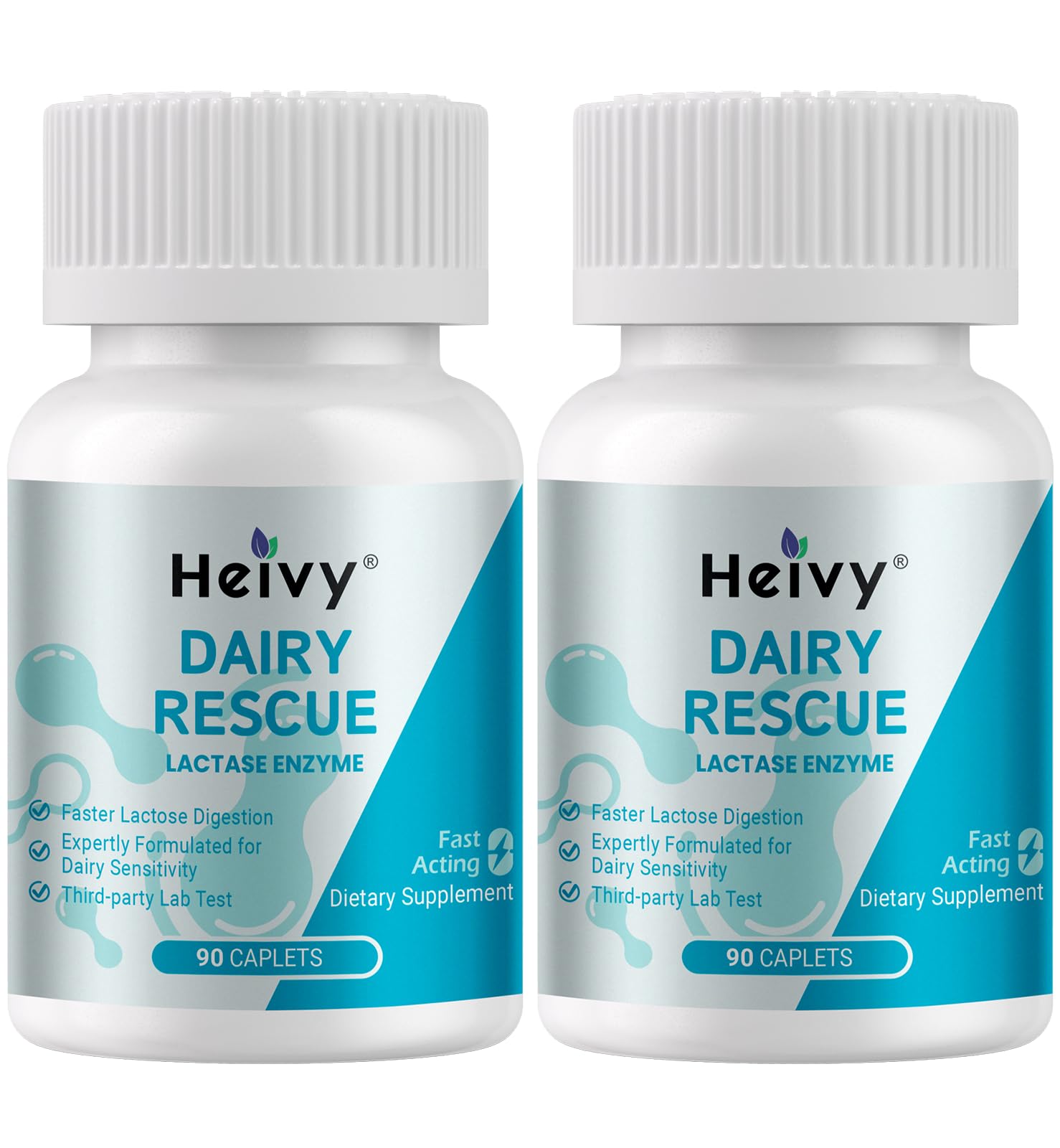 Front view of Heivy Lactase Enzyme 3000 Dairy Relief two-pack bottles