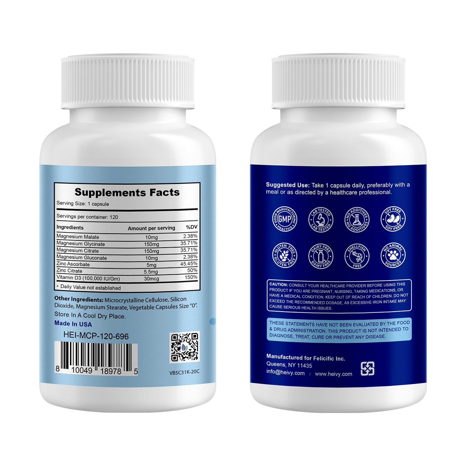 Close-up of the four magnesium forms in the blend: glycinate, oxide, malate, citrate