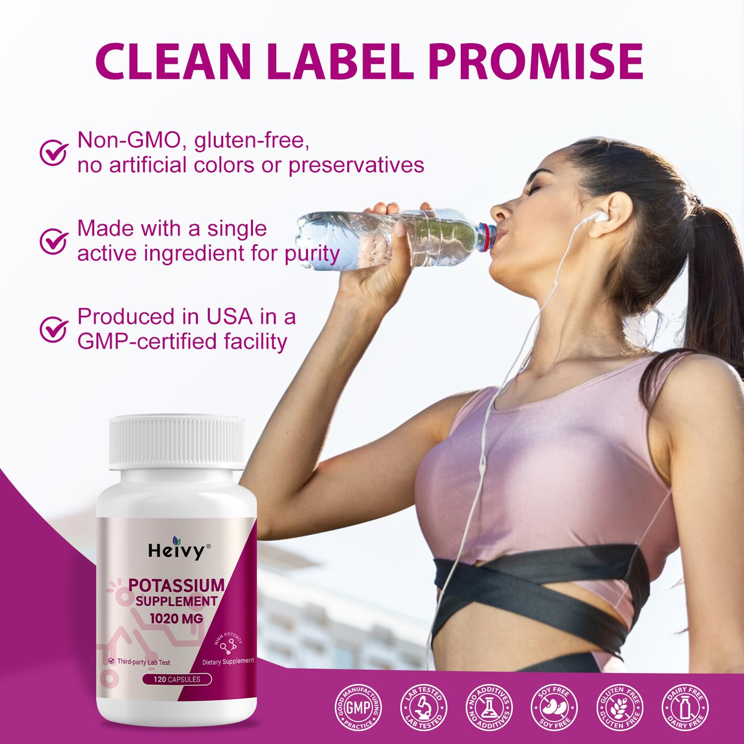 Two 1020 mg potassium capsules from the Heivy supplement