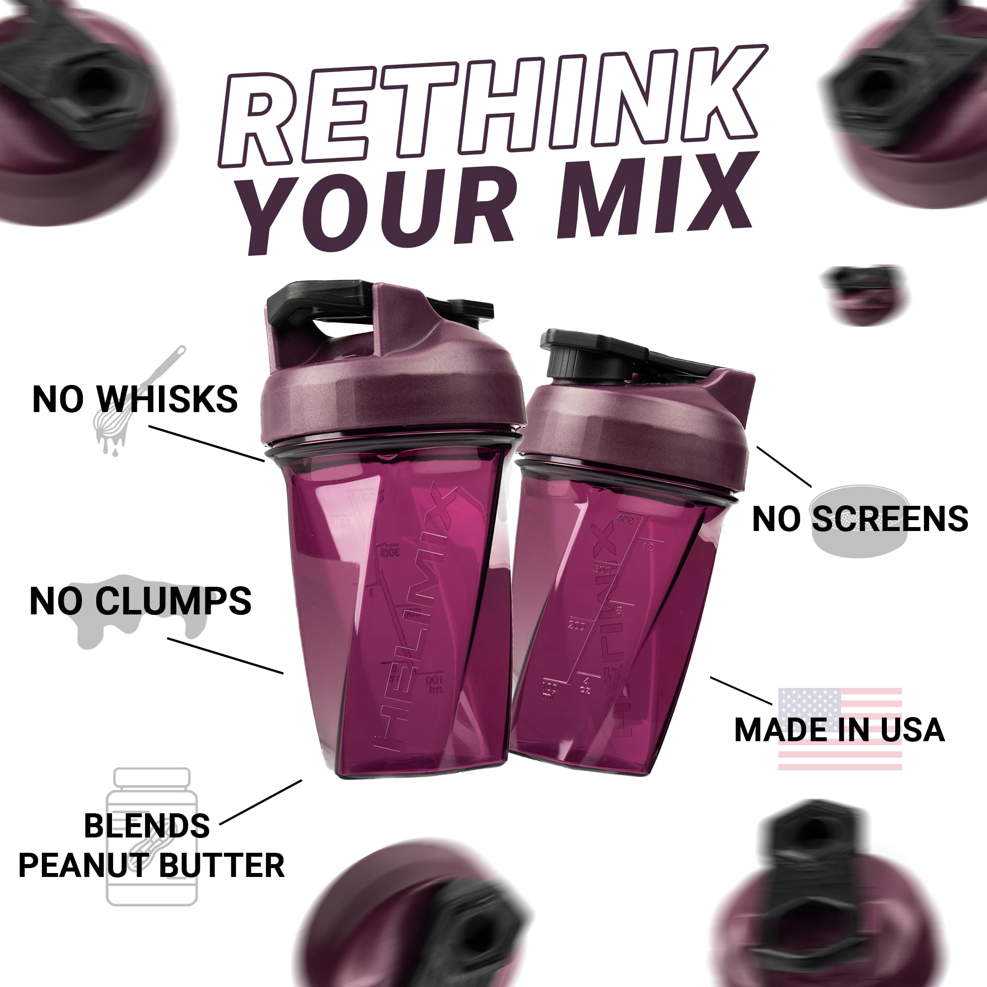 Helimix shaker shows measurement marks for precise portions.
