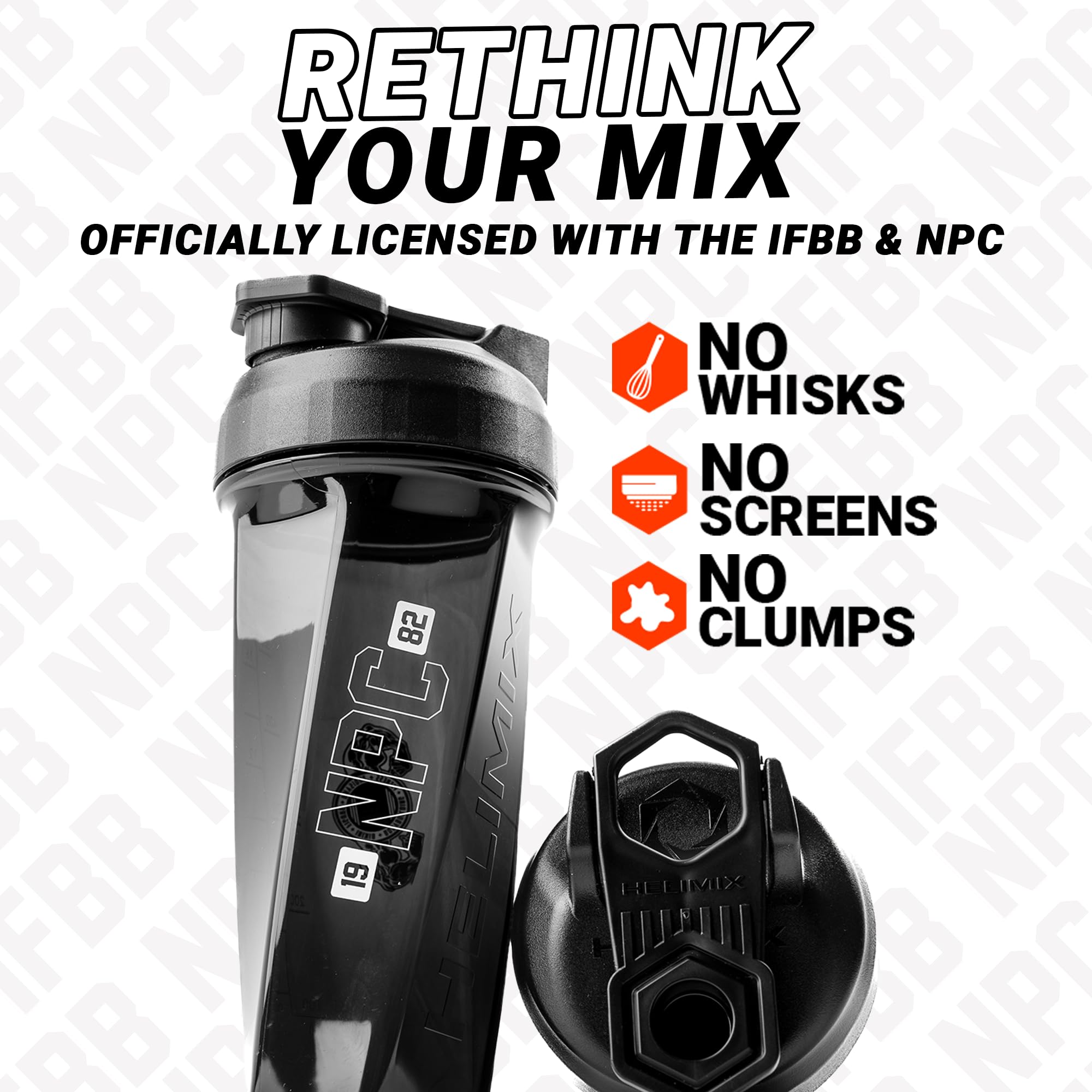 Lid close-up on Helimix 2.0 NPC licensed shaker bottle