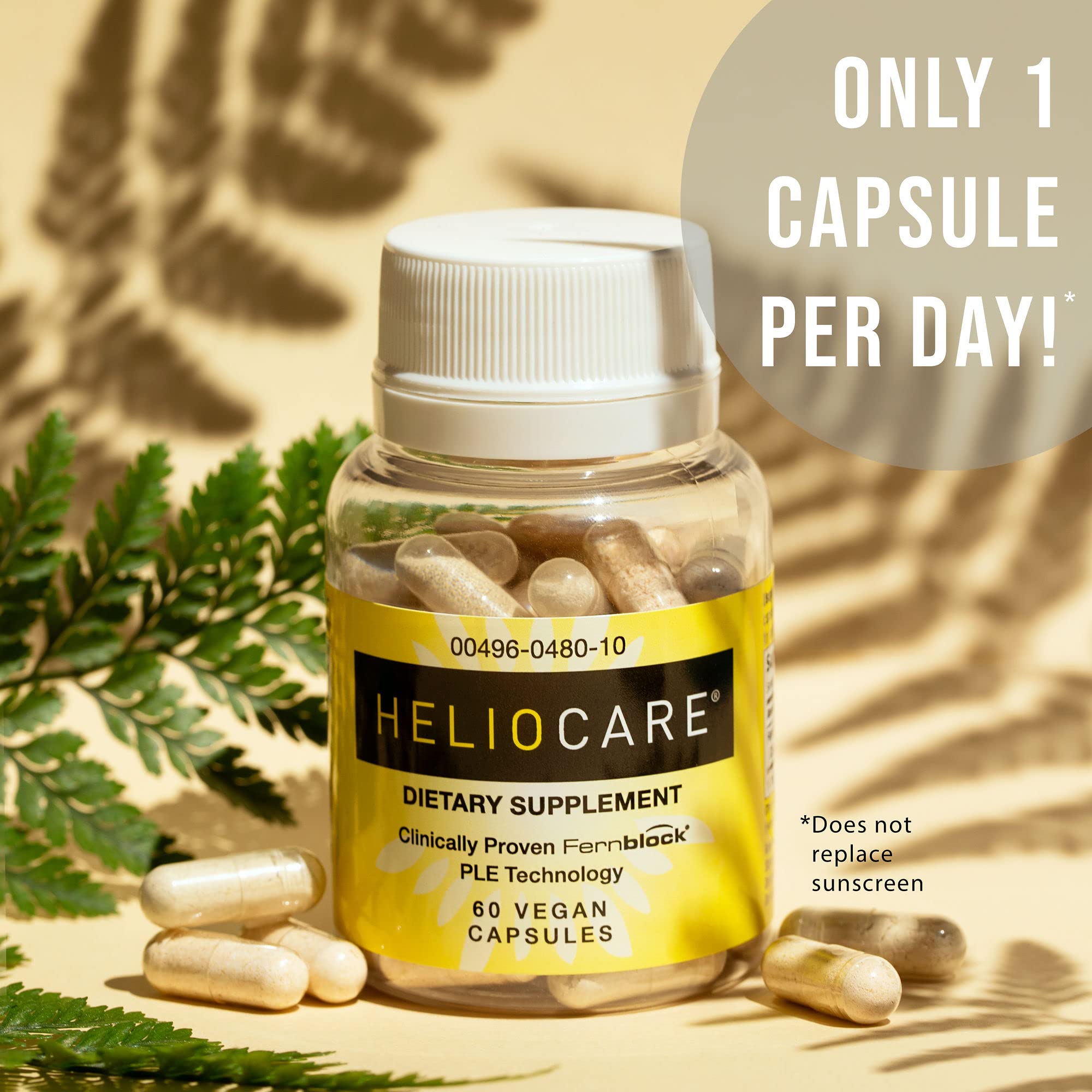 60 veggie capsules bottle packaging with Heliocare Fernblock technology