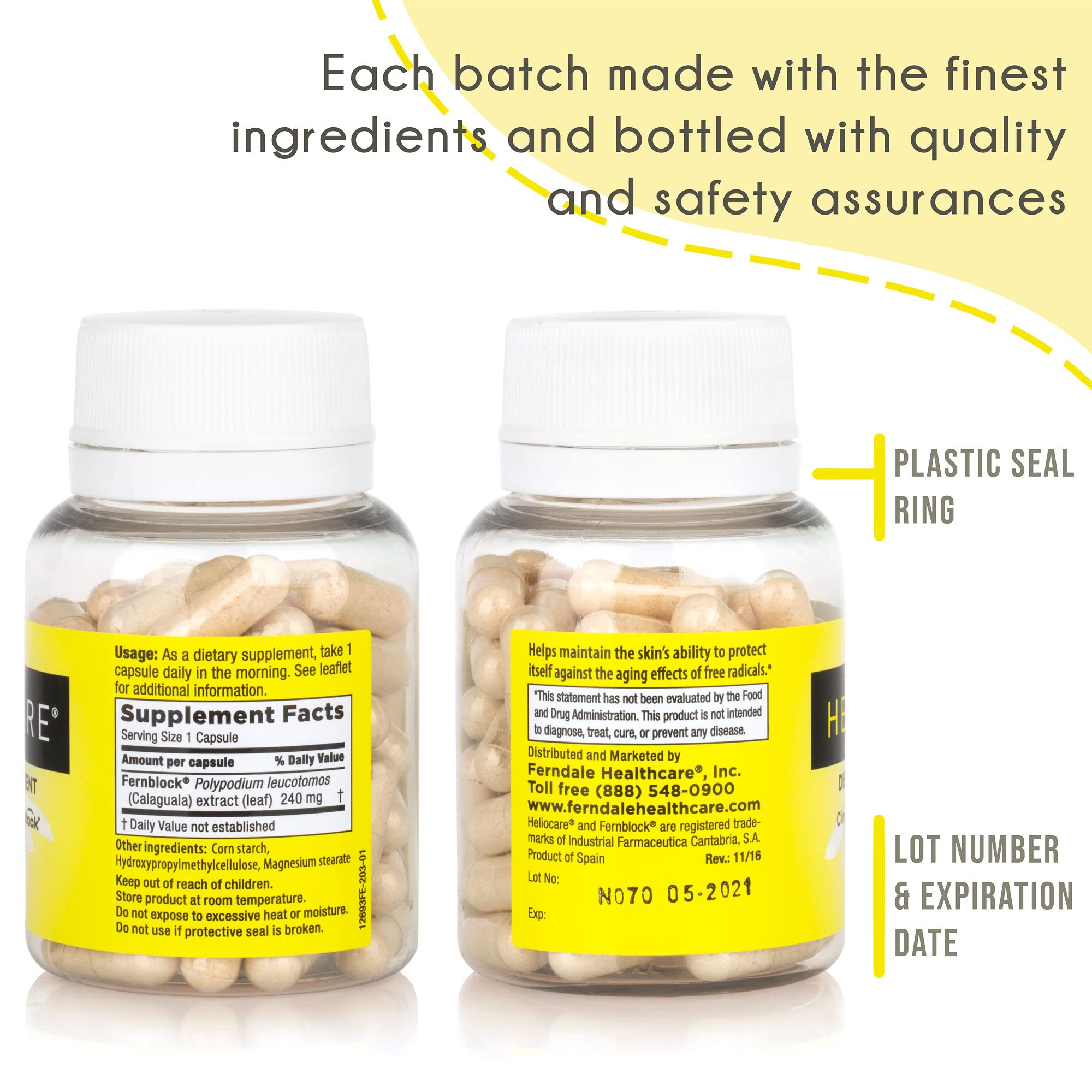 Heliocare veggie capsules pack showcasing vegan, gluten-free formula.