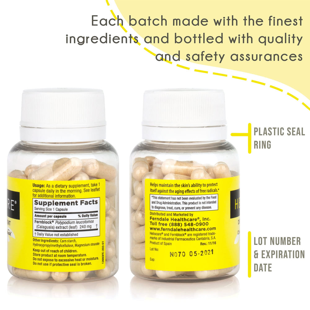 Heliocare veggie capsules pack showcasing vegan, gluten-free formula.