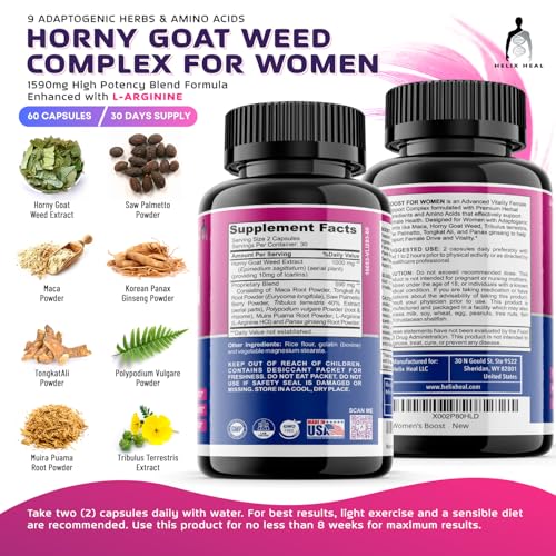 Close-up of Horny Goat Weed, Maca Root, and Tribulus ingredients