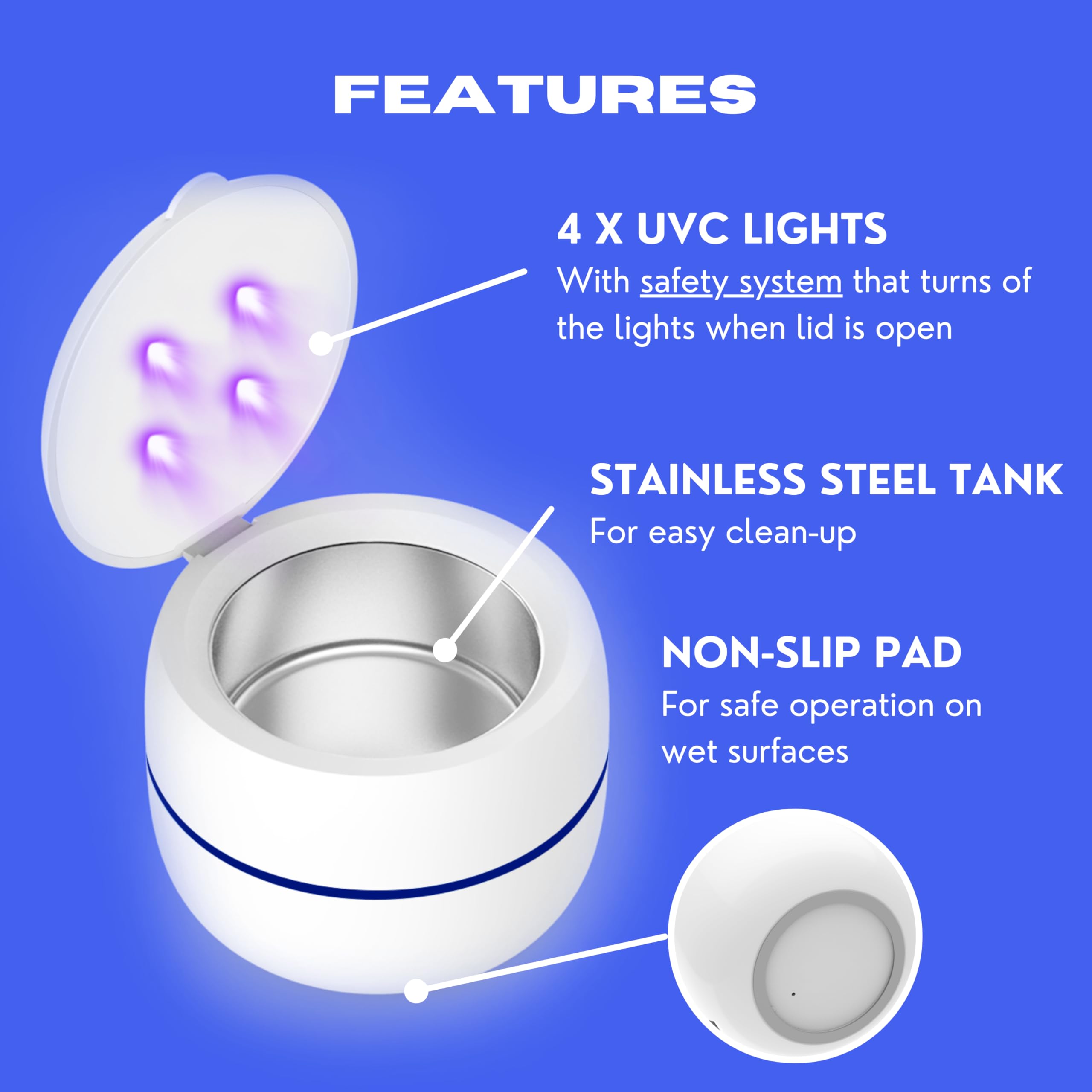 Dentures being cleaned in Hello Bright ultrasonic pod