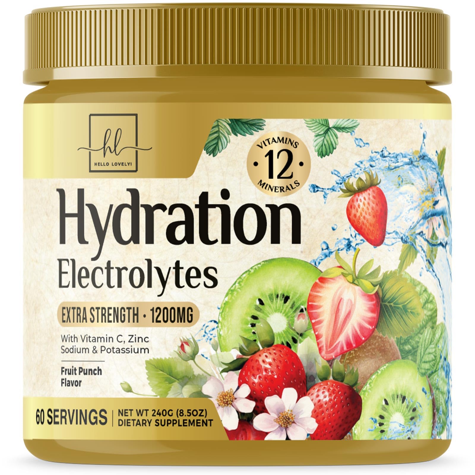 Hello Lovely Hydration Electrolyte Drink Mix tub front view for daily hydration