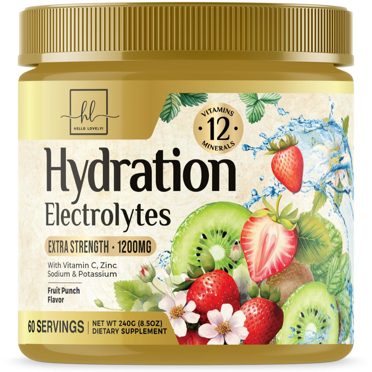 Hello Lovely Hydration Electrolyte Drink Mix tub front view for daily hydration