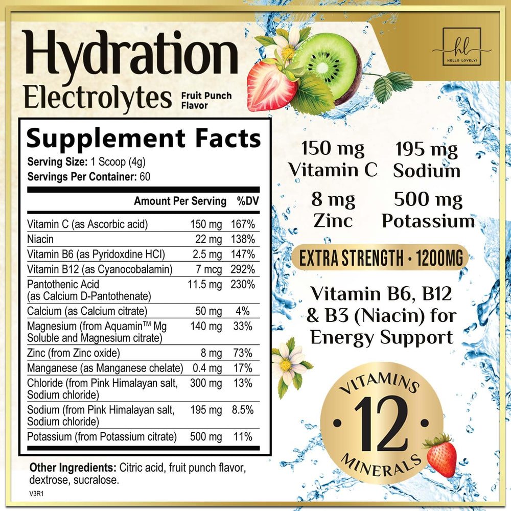 Hello Lovely Hydration tub label close-up highlighting zero sugar