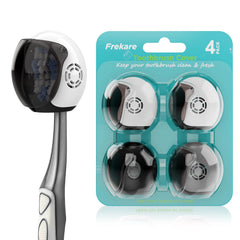 Four-pack Helmet Toothbrush Covers in white, white, grey and black on white background