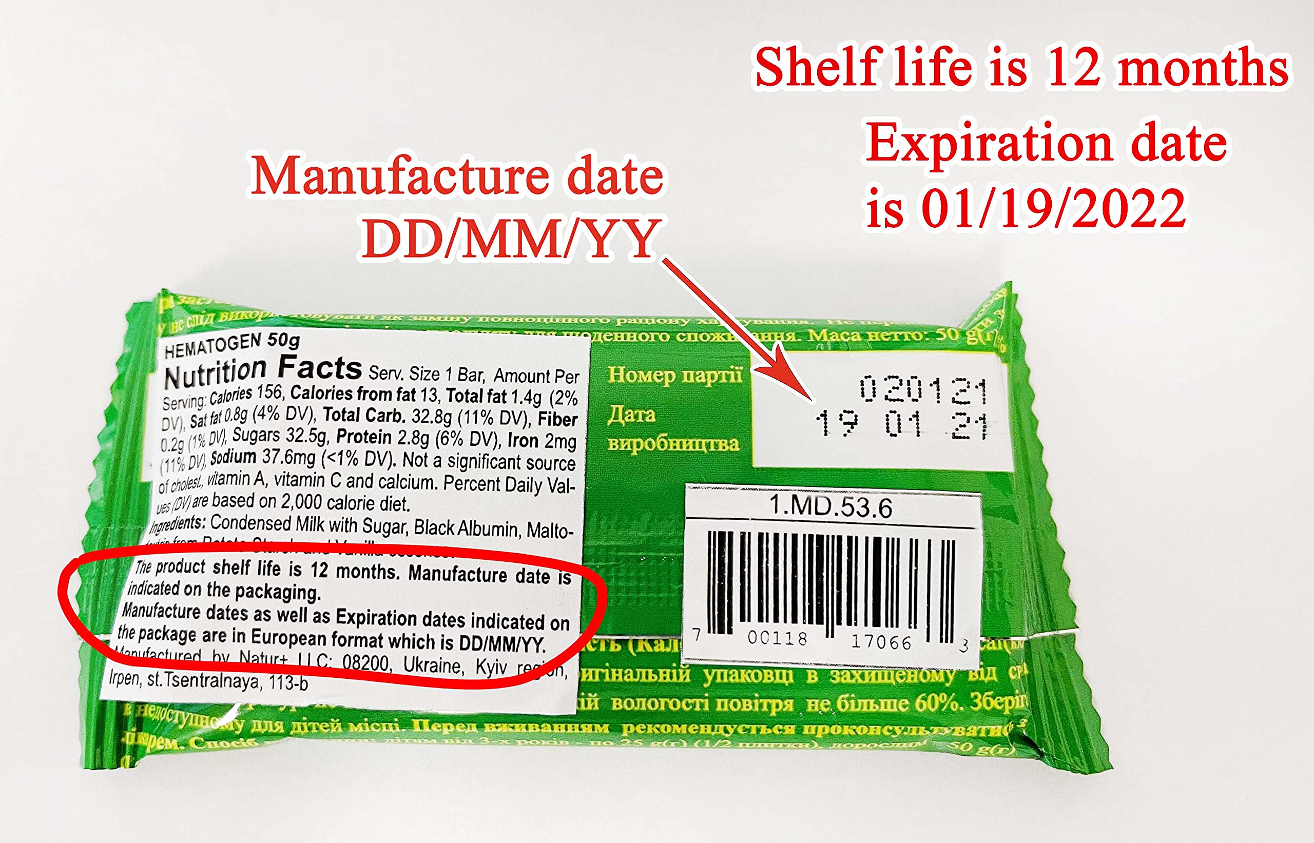 Hematogen box containing five 50g bars