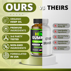 Gummies featuring natural hemp oil on label