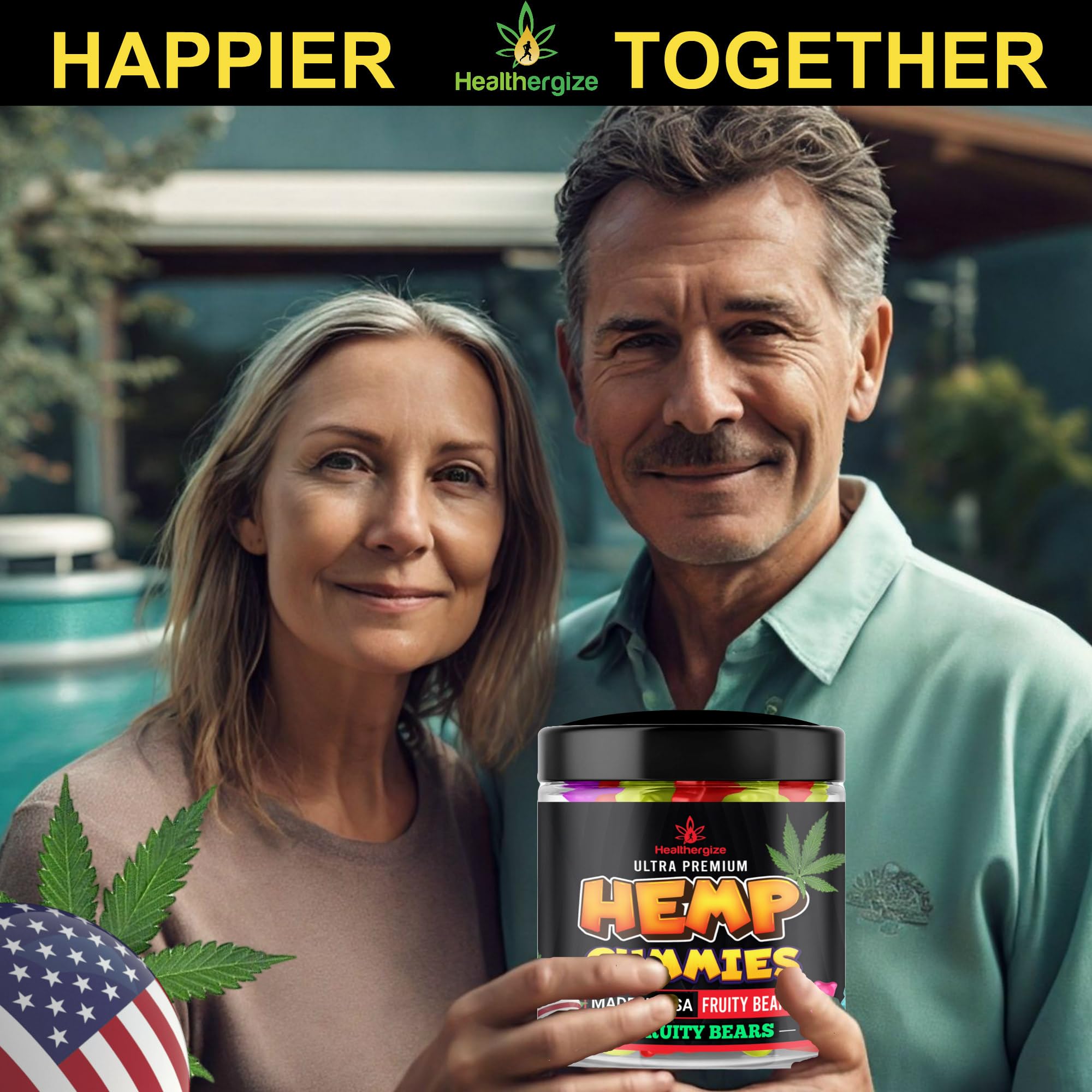 Front view of 90-count hemp gummies package