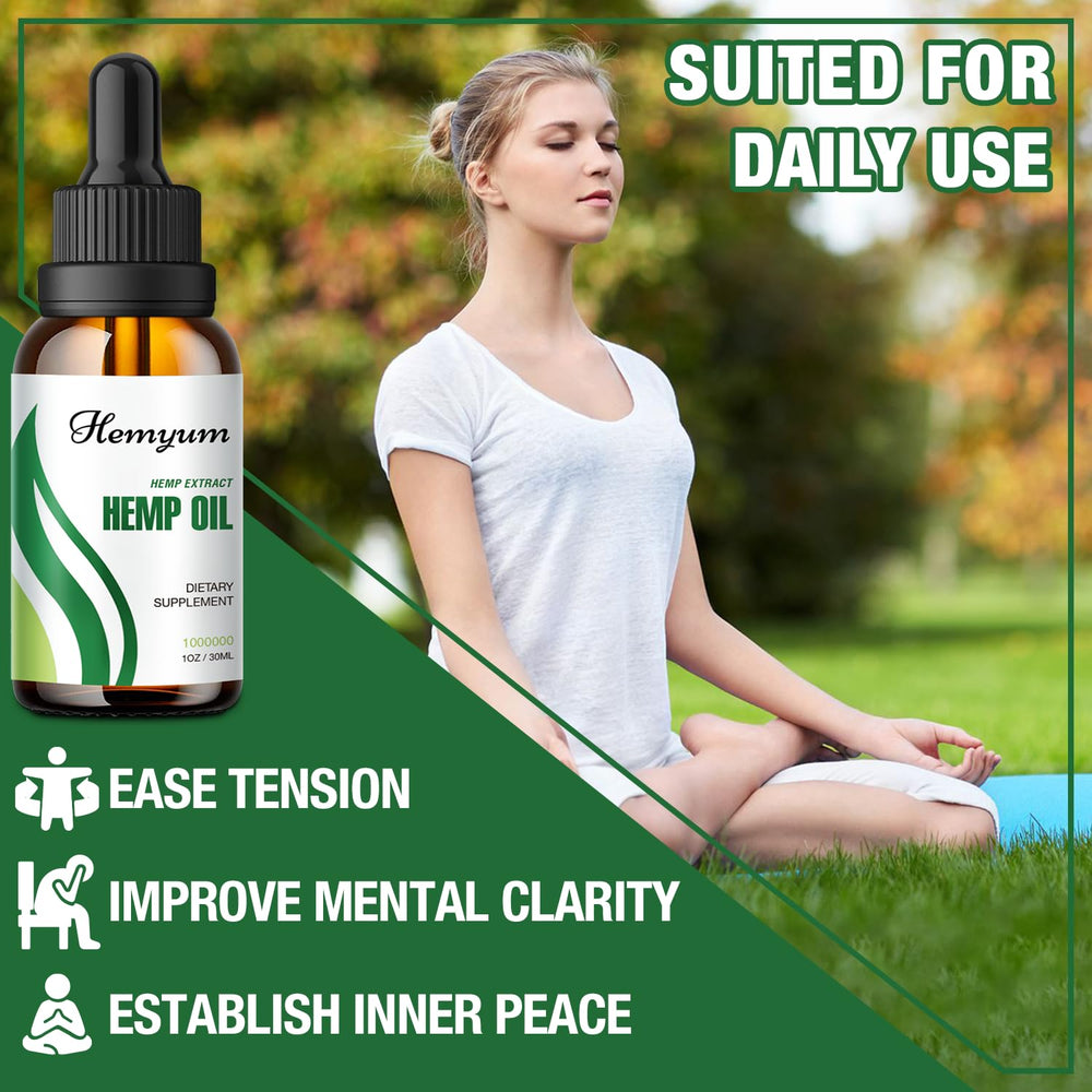 Hemp oil drop highlighting Omega 3-6-9 and Vitamin E