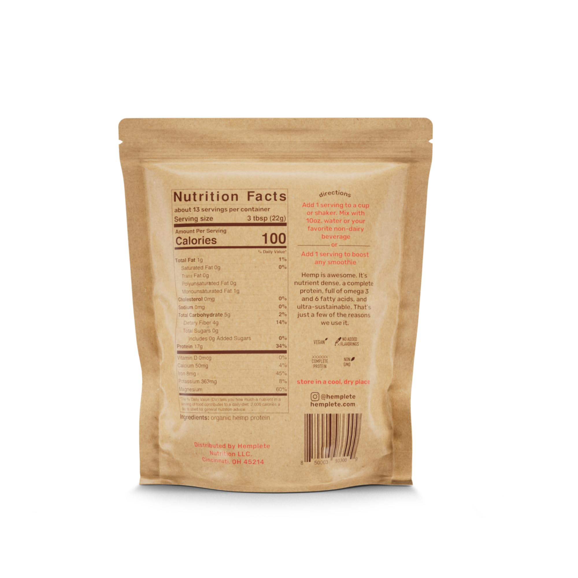 Hemplete Hemp Vegan Protein Powder glass jar: versatile vegan protein for recipes.