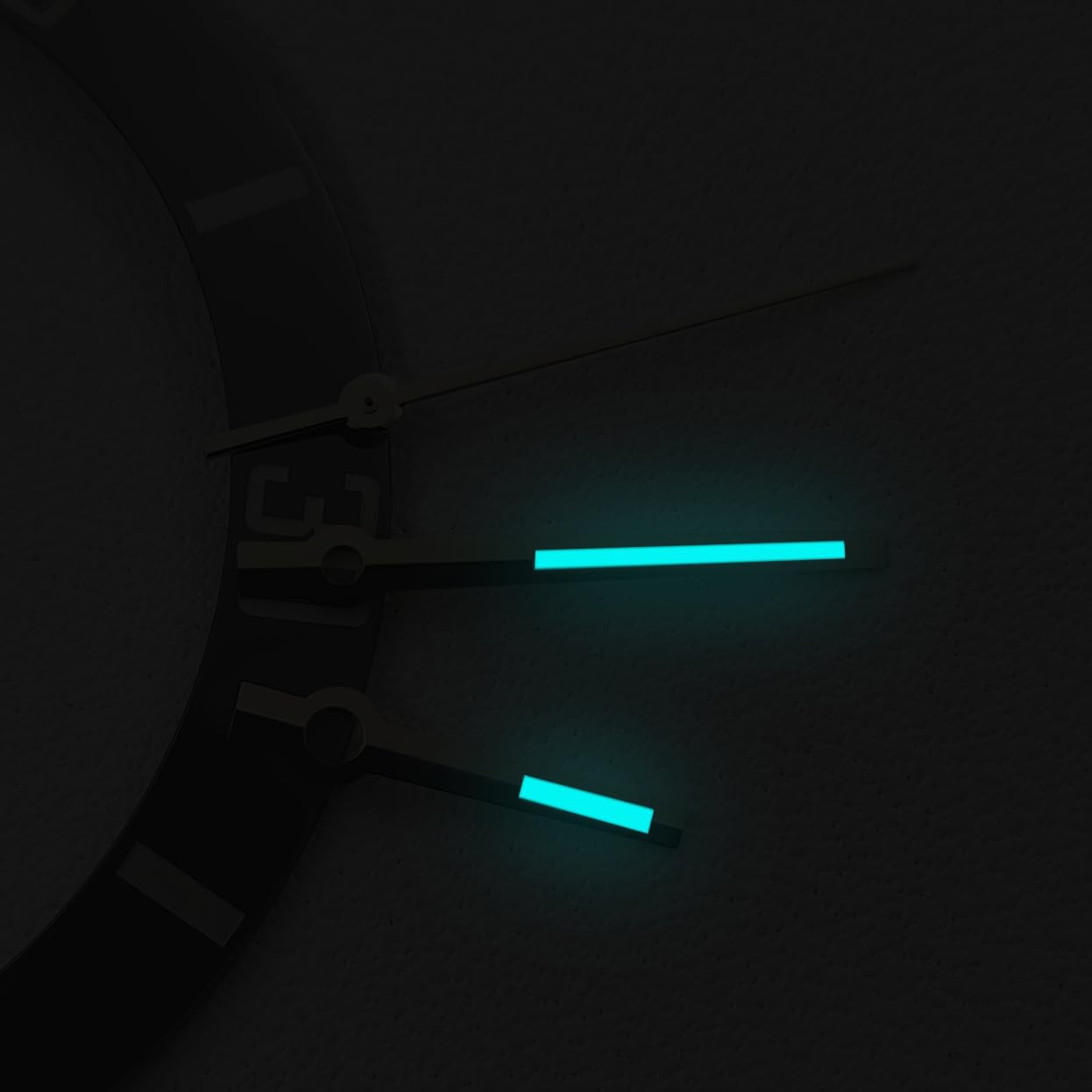 Close-up of alignment and finish on Hengfento2 watch hands