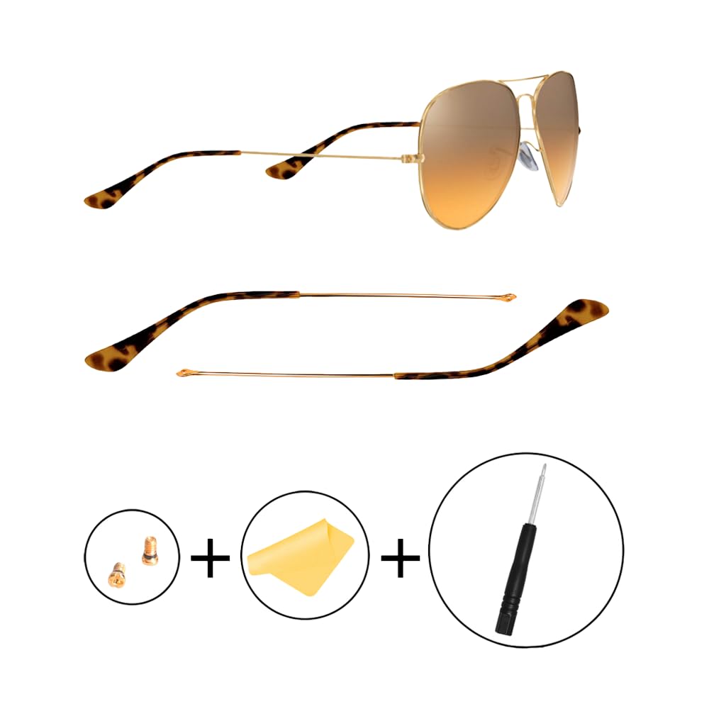 Kit includes temple arms, temple tips, screws, and screwdriver for Ray-Ban Aviator