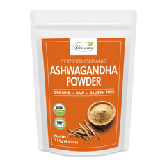 Front view of hennaco Organic Ashwagandha Powder in resealable pouch