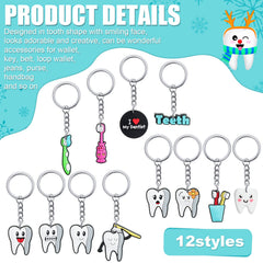 36-piece tooth-shaped keychain set showcased