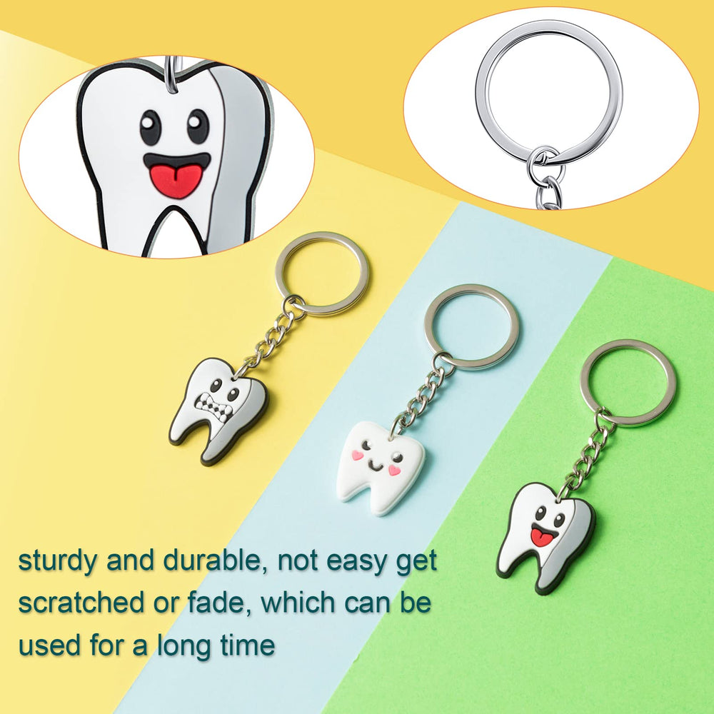 Close-up of alloy and silicone tooth keychain