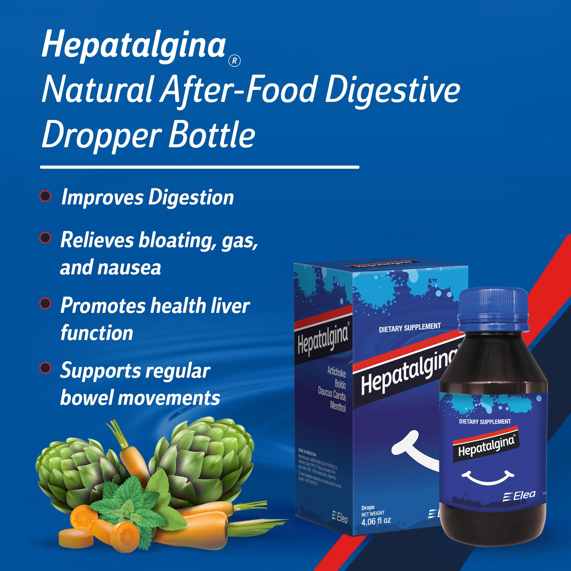 Hepatalgina artichoke leaf extract image highlights natural bile support for digestion.