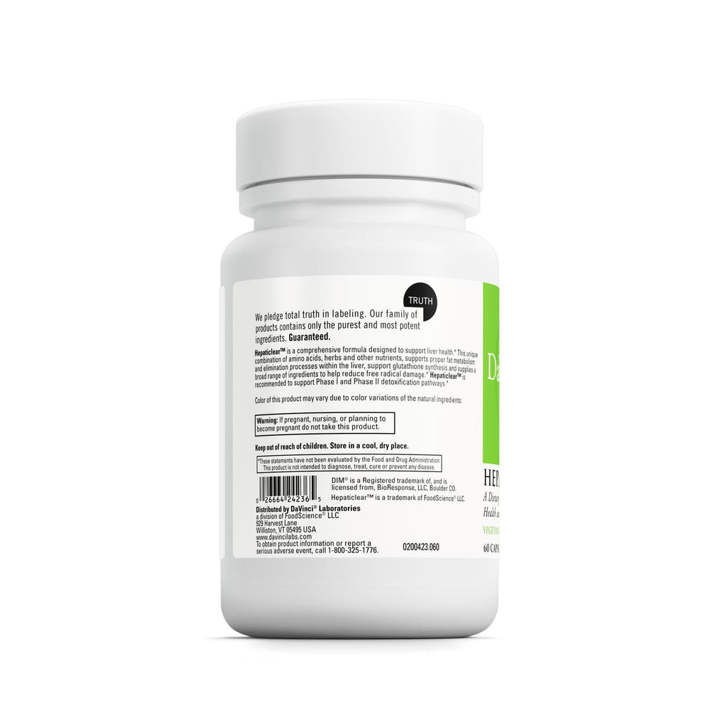 Front view of Hepaticlear bottle on white background