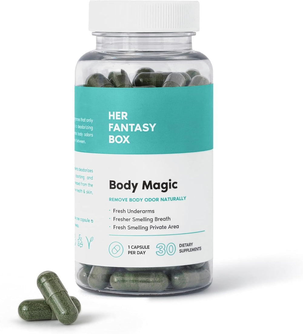 Bottle of Body Magic chlorophyll capsules for detox and wellness