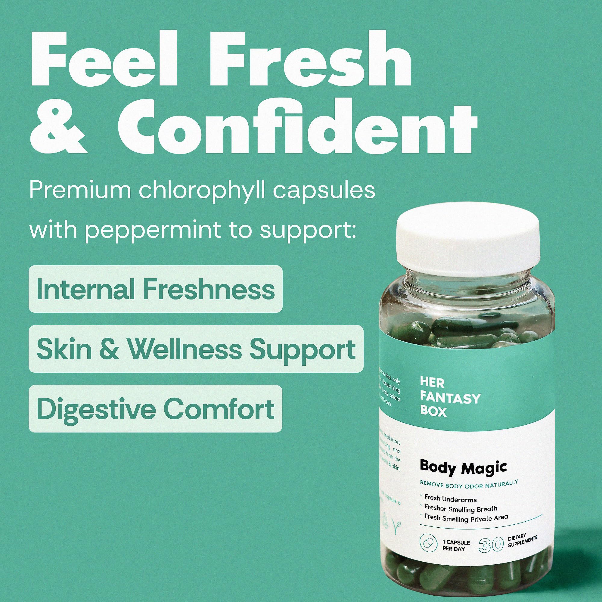 Her Fantasy Box Body Magic label detail, highlighting vegan and non-GMO ingredients