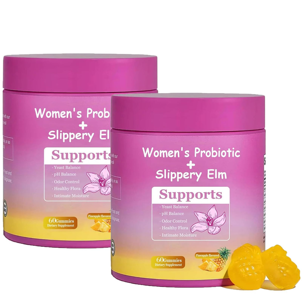 Bottle of Her Juicy Feminine Probiotics Gummies with pineapple flavor