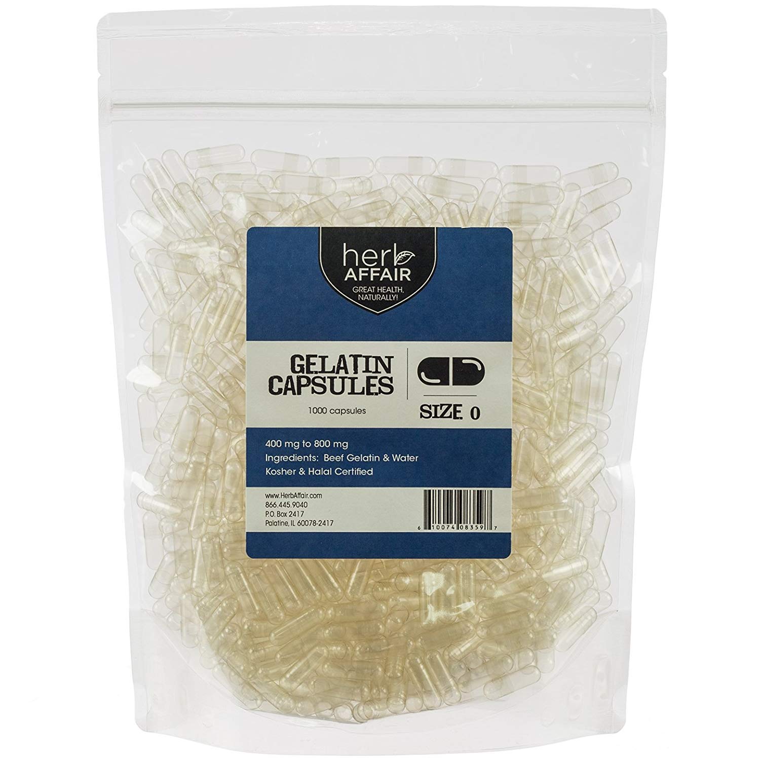 Herb Affair clear empty gelatin capsules size 0, 1000 count