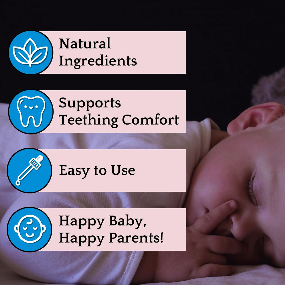 Bottle with herbs in the background for Herb Lore Teething Tincture
