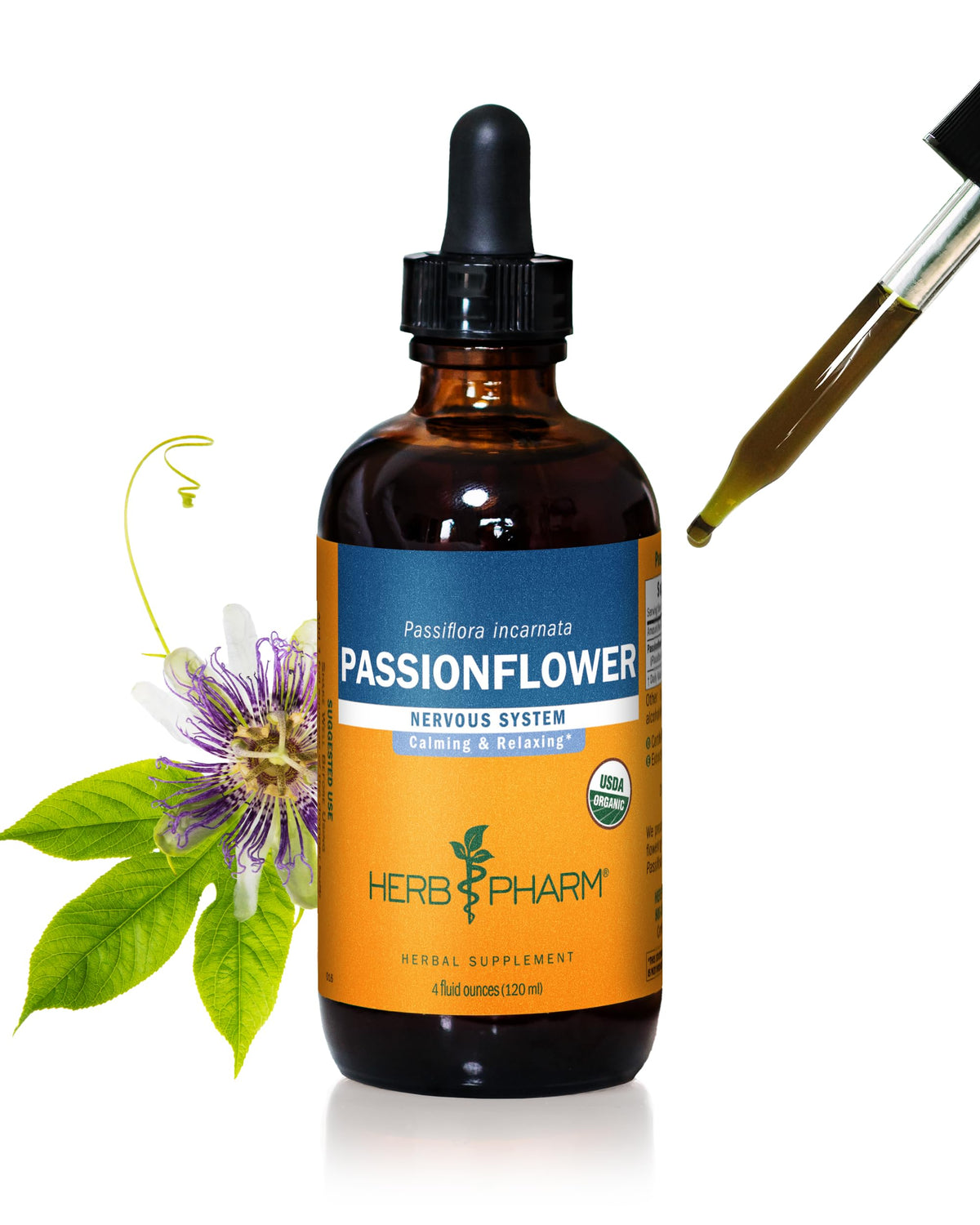 Herb Pharm passionflower liquid extract bottle demonstrates potency for easy daily use.
