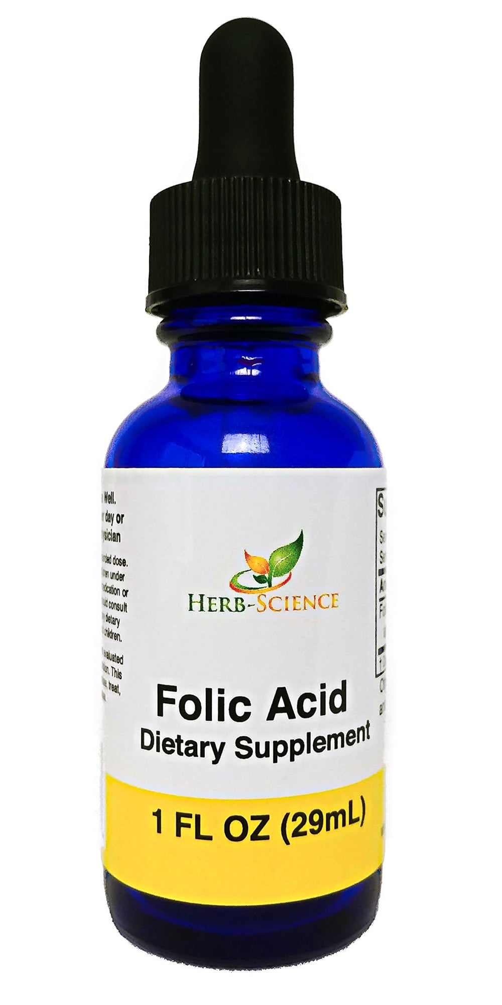 Front view of Herb-Science Liquid Vitamin B9 Folic Acid Drops bottle