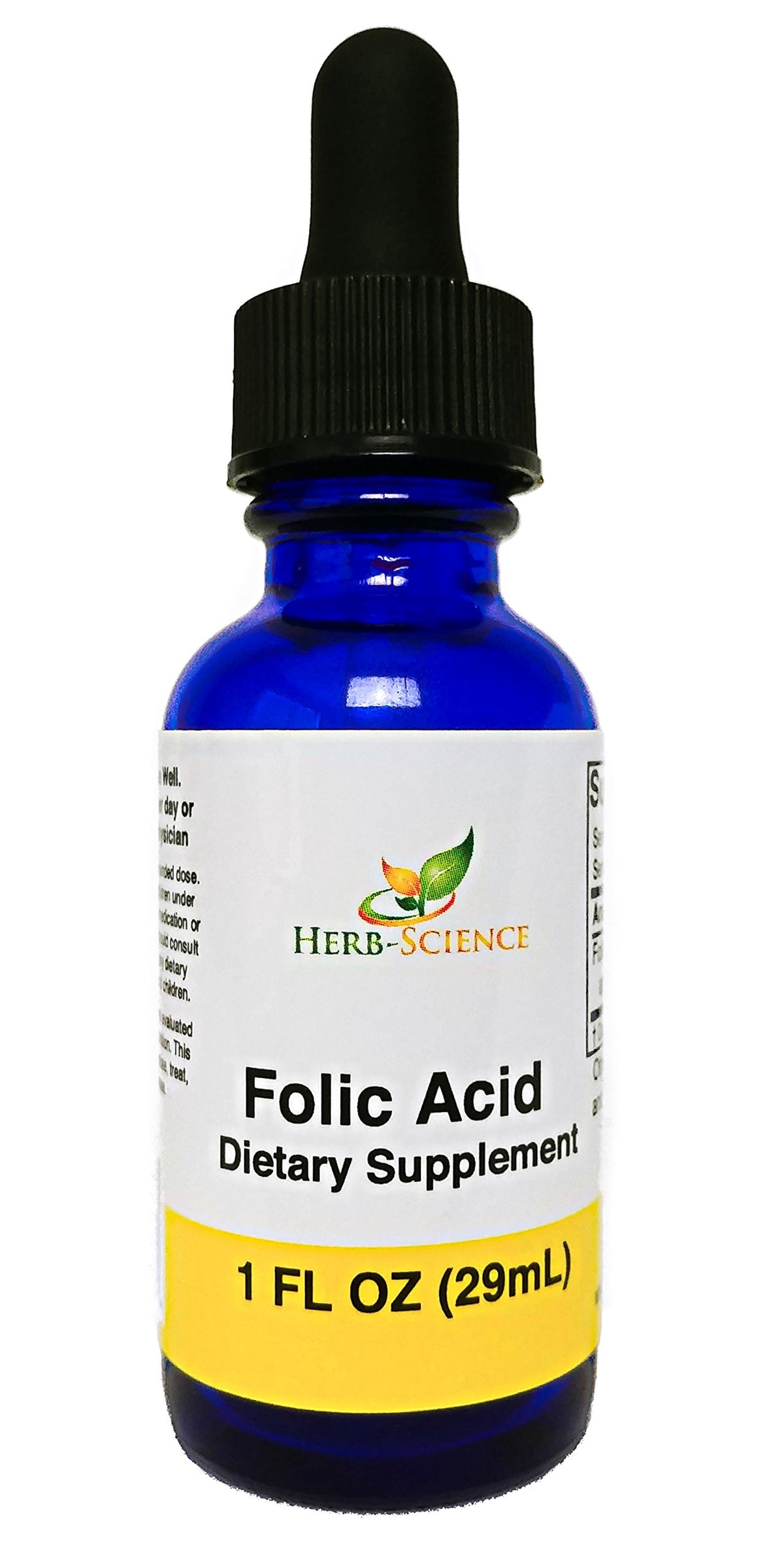 Front view of Herb-Science Liquid Vitamin B9 Folic Acid Drops bottle
