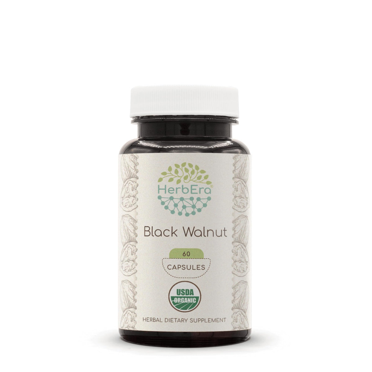 HerbEra Black Walnut Organic 60 Vegetarian Capsules - front view