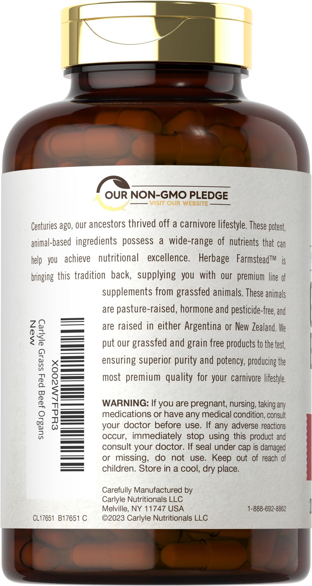 Capsules displayed next to bottle showing 650 mg serving