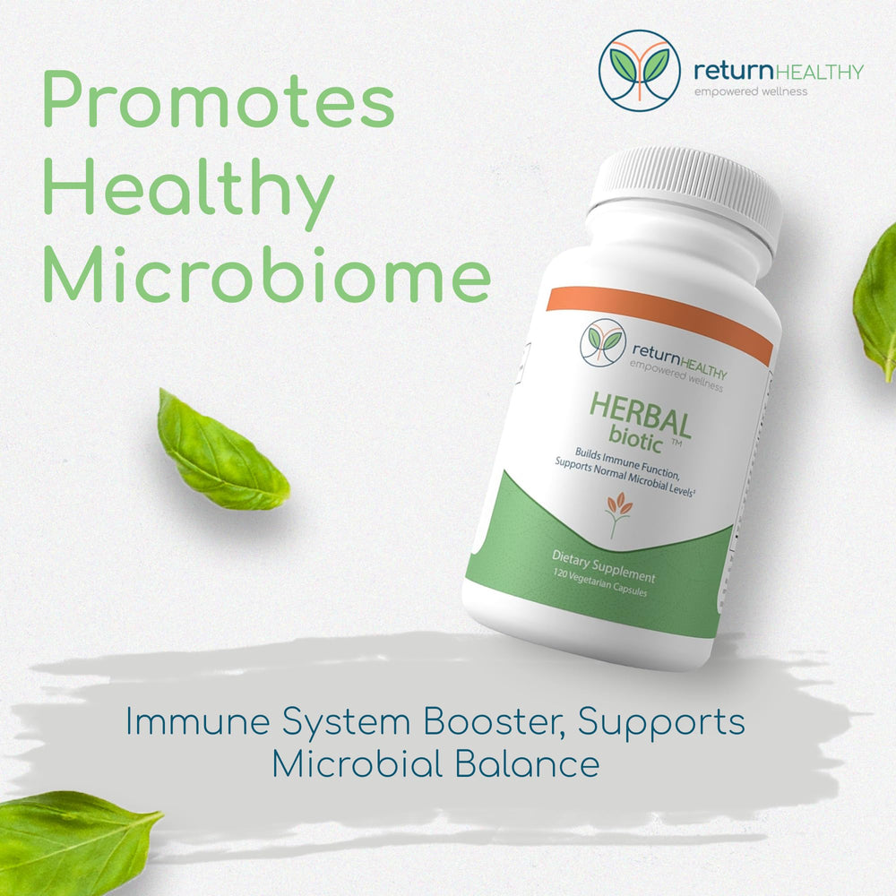 Close-up of Herbal Biotic ingredients and capsules