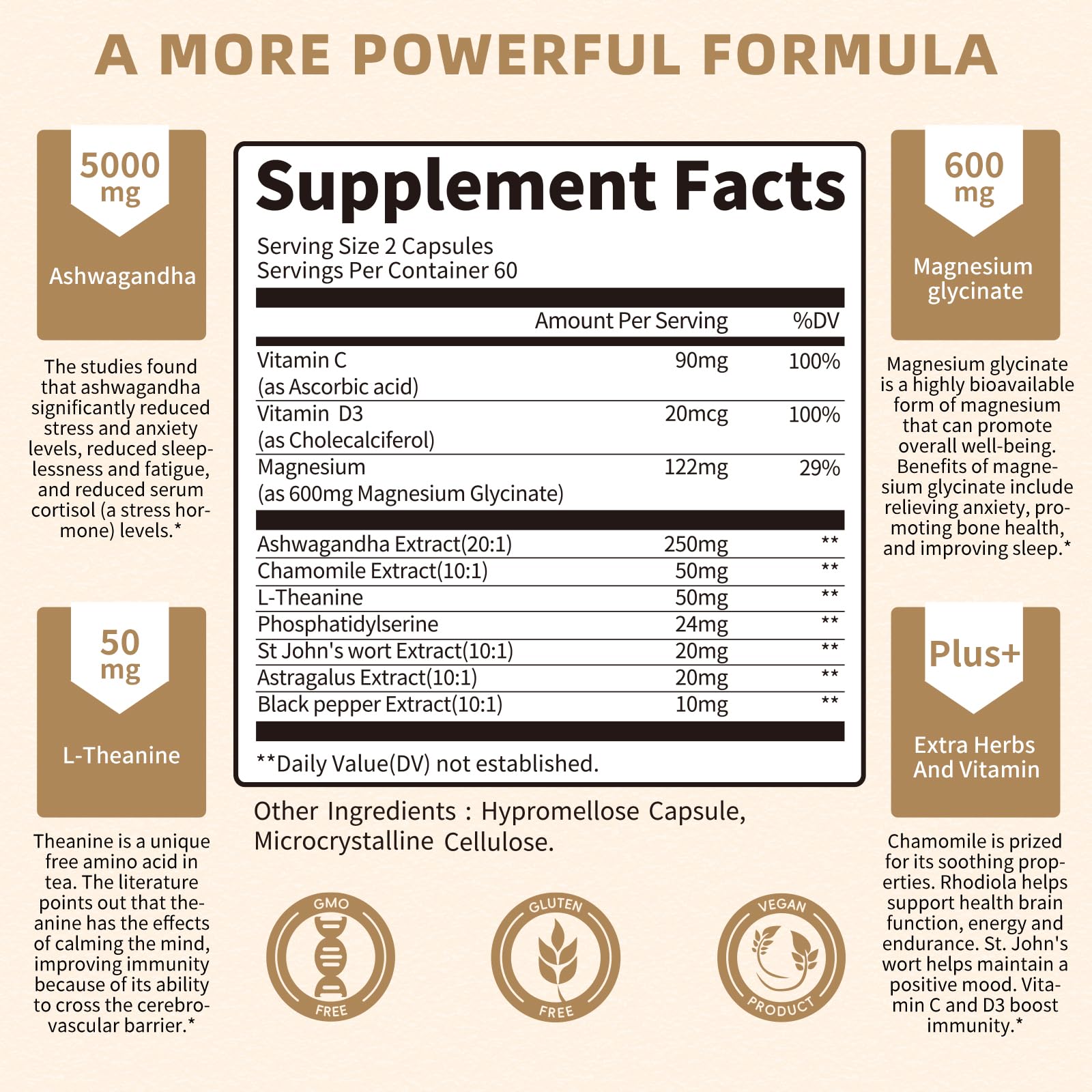 Herbal blend of ashwagandha, chamomile and L-theanine