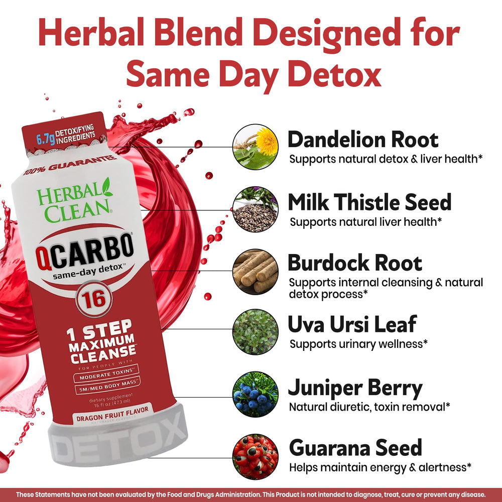 Herbal Clean Qcarbo16 glass hero shot showing vibrant dragon fruit color.